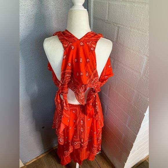 Dion Lee Bandana Knot Set Orange Red Handkerchief Dress sz 2 - Picture 4 of 11